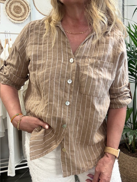 Linnen bloes met strepen